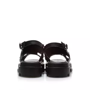 Sandale cu talpă groasă damă din piele naturală, Leofex - 357 Negru Box