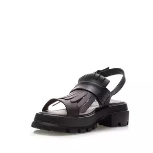Sandale cu talpă groasă damă din piele naturală, Leofex - 357 Negru Box