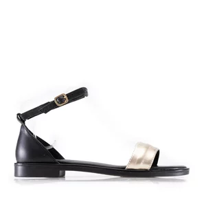 Sandale cu talpă joasă damă din piele naturală - 1108 Negru Auriu box