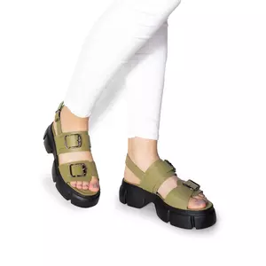 Sandale cu talpă joasă damă, din piele naturală - 145 Kaki Deschis Box