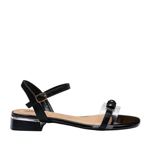 Sandale cu talpă joasă damă din piele naturală  - 4015 Negru Box Transparent