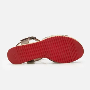 Sandale cu talpă joasă damă, din piele naturală - 493 Maro Box Print