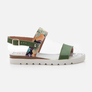 Sandale cu talpă joasă damă, din piele naturală  – 515 Verde Multicolor Box