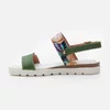 Sandale cu talpă joasă damă, din piele naturală  – 515 Verde Multicolor Box