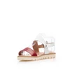 Sandale cu talpă joasă damă din piele naturală, Leofex - 043 Roşu + Gri Box Velur