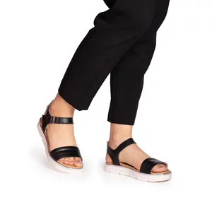 Sandale cu talpă joasă damă din piele naturală, Leofex - 380-1 Negru Box