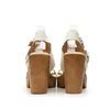 Sandale cu toc damă din piele naturală - 513 B5 Flori Alb Box Presat