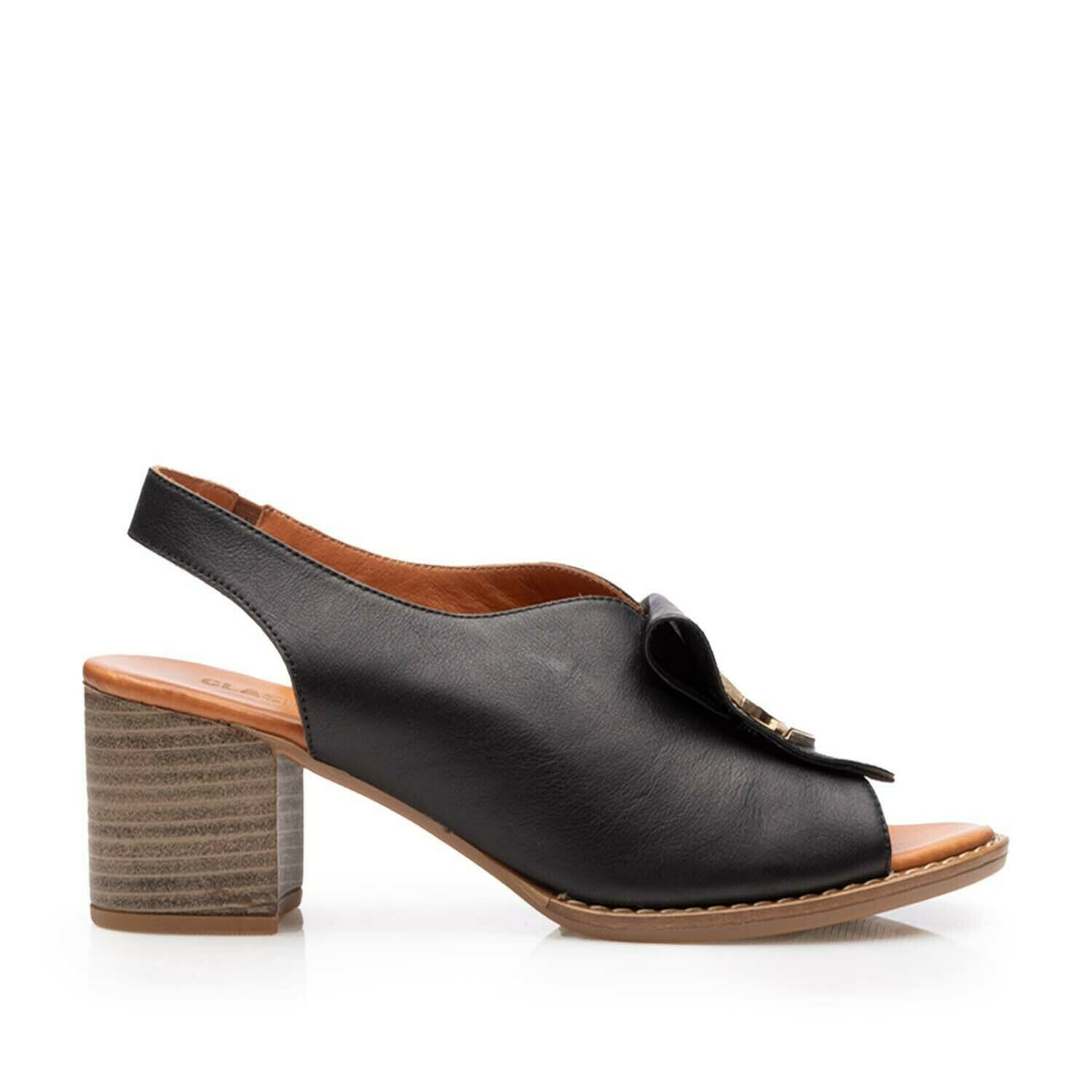 Poze Sandale cu toc damă din piele naturală - 540 Negru Box