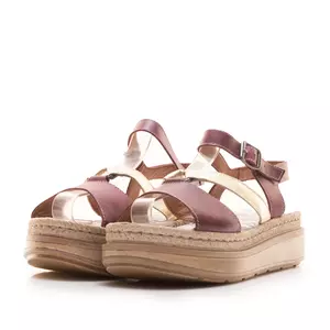 Sandale damă cu talpă groasă din piele naturală -  488 Bordo Box