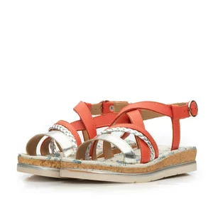Sandale damă cu talpă joasă din piele naturală - 491 Coral Box