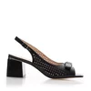 Sandale damă cu toc din piele naturală, Karisma - 4005 Negru Box Perforat