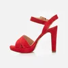 Sandale elegante damă cu toc din piele naturală - 210 Roşu Velur
