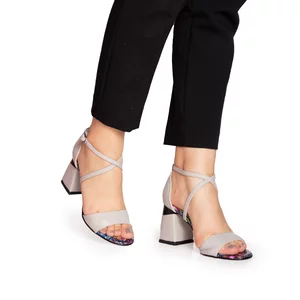 Sandale elegante damă cu toc din piele naturală - 2254 Gri Box