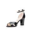 Sandale elegante damă cu toc din piele naturală - 28336 Negru Box