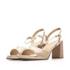 Sandale elegante damă cu toc din piele naturală - 4001 Bej Lac