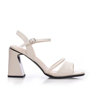 Sandale elegante damă cu toc din piele naturală, Pass Collection - 4010 Crem Box