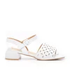 Sandale elegante damă cu toc mic din piele naturală, Karisma - 4004 Alb Box Perforat