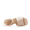 Sandale elegante damă cu toc mic din piele naturală, Karisma - 4004 Cappuccino Box Perforat
