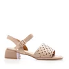 Sandale elegante damă cu toc mic din piele naturală, Karisma - 4004 Cappuccino Box Perforat