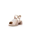 Sandale elegante damă cu toc mic din piele naturală, Karisma - 4004 Cappuccino Box Perforat