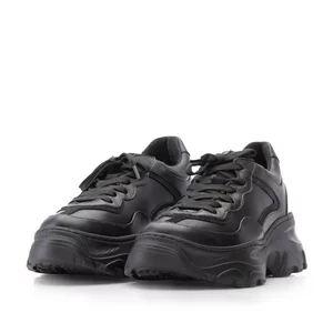 Sneakers damă din piele naturală, Leofex - 070 Negru Box Velur