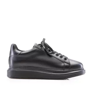 Sneakers damă din piele naturală, Leofex - 074 Negru Box