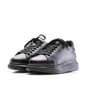 Sneakers damă din piele naturală, Leofex - 074 Negru Box