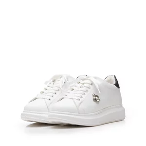 Sneakers damă din piele naturală, Leofex - 075 Alb+Negru Box
