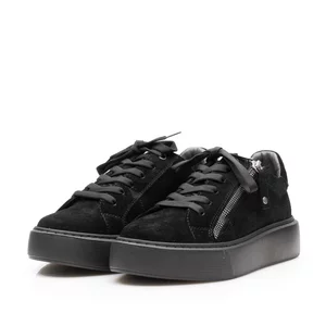 Sneakers damă din piele naturală, Leofex - 077 Negru Velur