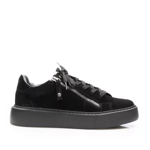 Sneakers damă din piele naturală, Leofex - 077 Negru Velur