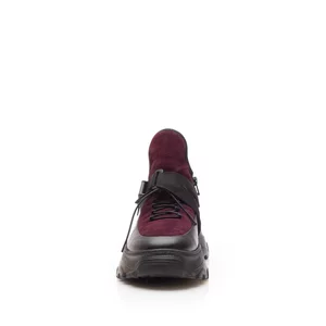 Sneakers damă din piele naturală, Leofex - 288-1 Negru Mov Box Velur