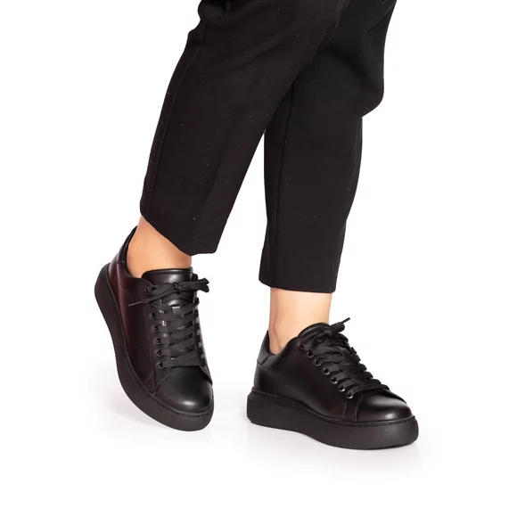 Sneakers damă din piele naturală, Leofex - 310 Negru box