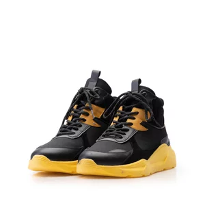 Sneakerși bărbați din piele naturală, Leofex - Mostră Livian Negru Box Mash